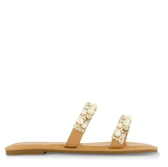 Women's Natural Color Pearl Embellished Sandal Sz 11 - Picture 3 of 4